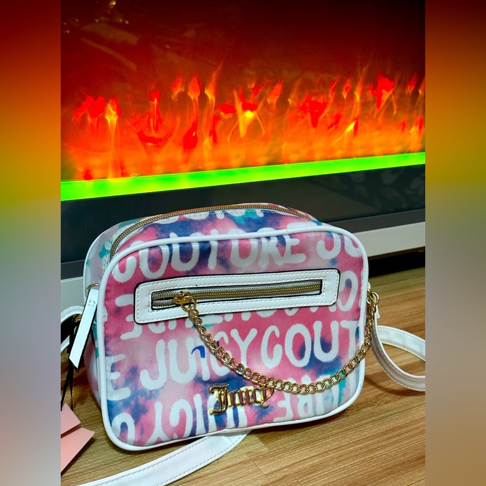NEW Juicy Couture RECYCLED crossbody bag rainbow print canvas & faux leather